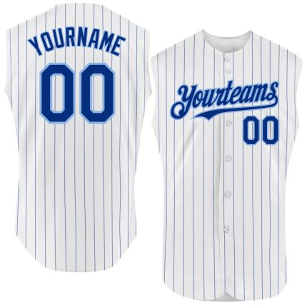 Custom Yellow Sleeveless Baseball Jersey with Personalized Name & Number - White Royal Pinstripe Design Personalized White