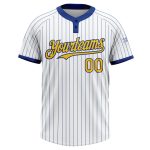 Personalized Yellow Two-Button Unisex Softball Jersey - White Royal Pinstripe Design Personalized White Royal Pinstripe Yellow