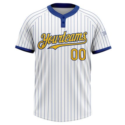 Personalized Yellow Two-Button Unisex Softball Jersey - White Royal Pinstripe Design Personalized White Royal Pinstripe Yellow