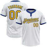 Personalized Yellow Two-Button Unisex Softball Jersey - White Royal Pinstripe Design Personalized White Royal Pinstripe Yellow