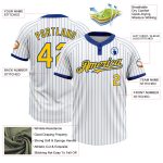 Personalized Yellow Two-Button Unisex Softball Jersey - White Royal Pinstripe Design Personalized White Royal Pinstripe Yellow