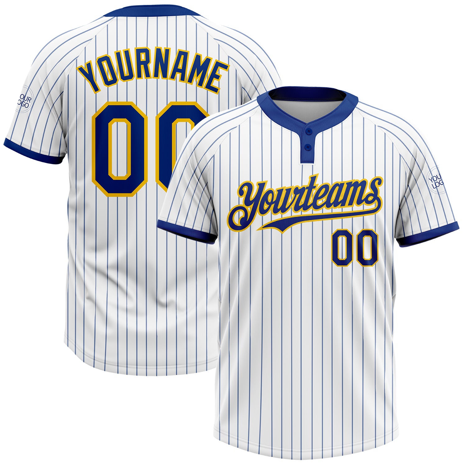 Custom Unisex Softball Jersey Personalized Name Number Yellow Royal Pinstripe Two-Button Design Personalized White Royal