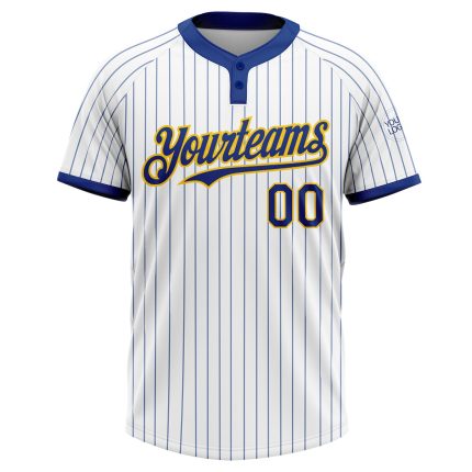 Custom Unisex Softball Jersey Personalized Name Number Yellow Royal Pinstripe Two-Button Design Personalized White Royal