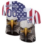 Custom 3D American Flag Eagle T-Shirt - Personalized Team Name & Number, White Royal-Red Performance Shirt Personalized White