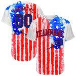 Custom Name and Number Personalized 3D American Flag Baseball Jersey - White Royal-Red Authentic Team Jersey Personalized