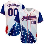 Custom 3D American Flag Baseball Jersey with Personalized Name and Number in White and Royal-Red Design Personalized White