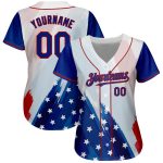 Custom 3D American Flag Baseball Jersey with Personalized Name and Number in White and Royal-Red Design Personalized White