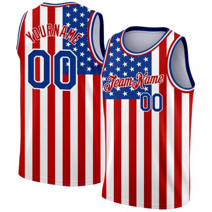 Personalized 3D American Flag Basketball Jersey - White Royal-Red Fashion Authentic Personalized White Royal-Red 3D American