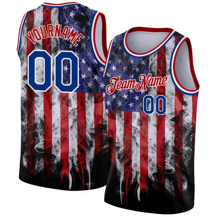 Custom American Flag Basketball Jersey - Personalized Royal-Red 3D Design with Team Name and Number Personalized White Royal-Red