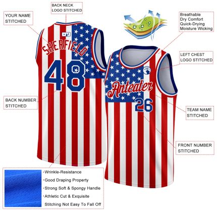 Personalized 3D American Flag Basketball Jersey - White Royal-Red Fashion Authentic Personalized White Royal-Red 3D American