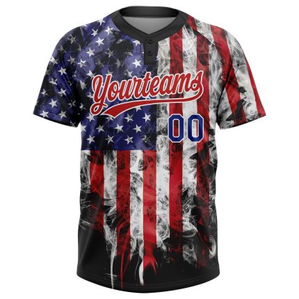 Custom American Flag Softball Jersey Unisex Two-Button Fashion Personalized with Team Name and Number - White Royal-Red Personalized