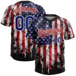 Custom American Flag Softball Jersey Unisex Two-Button Fashion Personalized with Team Name and Number - White Royal-Red Personalized