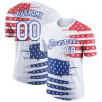 Personalized 3D American Flag Performance T-Shirt - White and Royal Red Patriotic Tee Personalized White Royal-Red 3D American