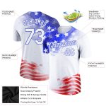 Custom Name & Number 3D American Flag T-Shirt - Personalized Patriotic Royal-Red Performance Tee Personalized White Royal-Red