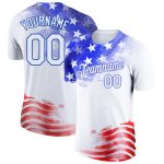 Custom Name & Number 3D American Flag T-Shirt - Personalized Patriotic Royal-Red Performance Tee Personalized White Royal-Red