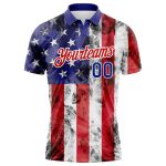 Custom Name and Number 3D American Flag Golf Polo Shirt - Personalized White Royal-Red Performance Tee Personalized White