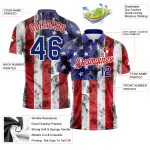 Custom Name and Number 3D American Flag Golf Polo Shirt - Personalized White Royal-Red Performance Tee Personalized White