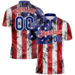 Custom Name and Number 3D American Flag Golf Polo Shirt - Personalized White Royal-Red Performance Tee Personalized White