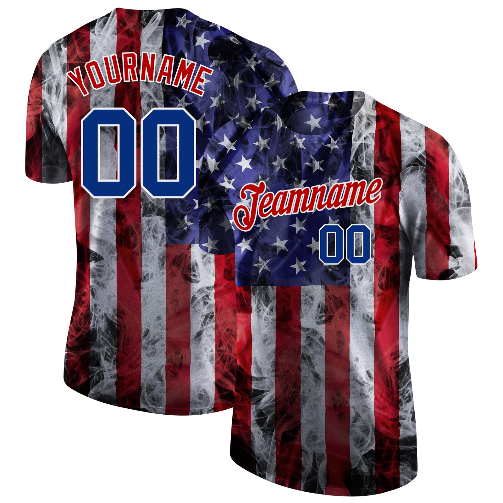 Custom Name and Number 3D American Flag Performance T-Shirt - Personalized White Royal-Red Team Tee Personalized White Royal-Red