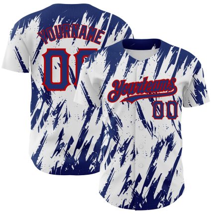 Personalized Baseball Jersey with Custom Name and Number - White Royal-Red 3D Abstract Sharp Design Personalized White Royal-Red