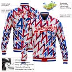 Custom Team Name Number 3D Pattern Bomber Varsity Letterman Jacket White Royal Red Personalized White Royal-Red 3D Pattern