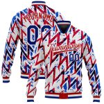 Custom Team Name Number 3D Pattern Bomber Varsity Letterman Jacket White Royal Red Personalized White Royal-Red 3D Pattern