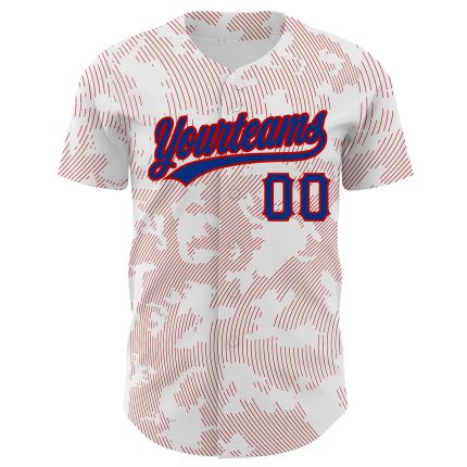 Custom Name & Number Personalized Baseball Jersey - White Royal-Red 3D Curve Lines Design Personalized White Royal-Red 3D