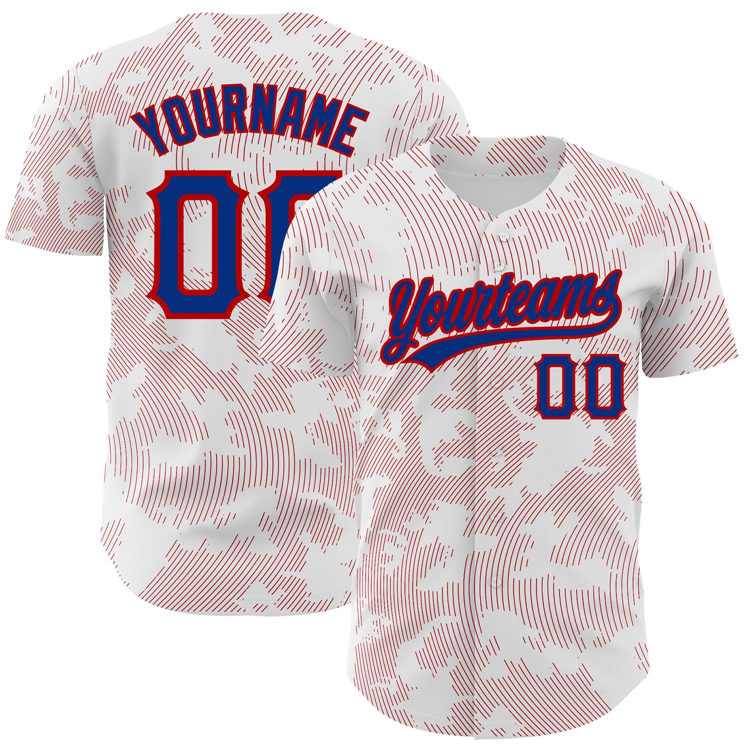 Custom Name & Number Personalized Baseball Jersey - White Royal-Red 3D Curve Lines Design Personalized White Royal-Red 3D