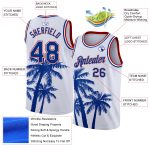 Custom Name Number Basketball Jersey - Personalized Tropical Hawaii Coconut Trees 3D Pattern - White Royal Red Personalized