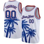 Custom Name Number Basketball Jersey - Personalized Tropical Hawaii Coconut Trees 3D Pattern - White Royal Red Personalized
