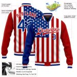Personalized American Flag 3D Bomber Varsity Letterman Jacket - White Royal Red Full-Snap Fashion Outerwear Personalized