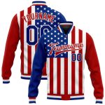 Personalized American Flag 3D Bomber Varsity Letterman Jacket - White Royal Red Full-Snap Fashion Outerwear Personalized