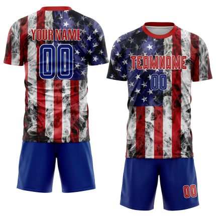 Personalized American Flag Soccer Uniform Jersey with Custom Name and Number - White Royal-Red Fashion Design Personalized