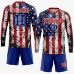 Personalized American Flag Soccer Uniform Jersey with Custom Name and Number - White Royal-Red Fashion Design Personalized