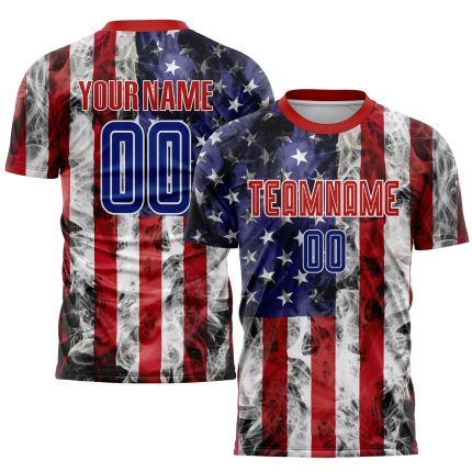 Personalized American Flag Soccer Uniform Jersey with Custom Name and Number - White Royal-Red Fashion Design Personalized