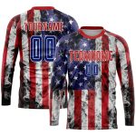 Personalized American Flag Soccer Uniform Jersey with Custom Name and Number - White Royal-Red Fashion Design Personalized