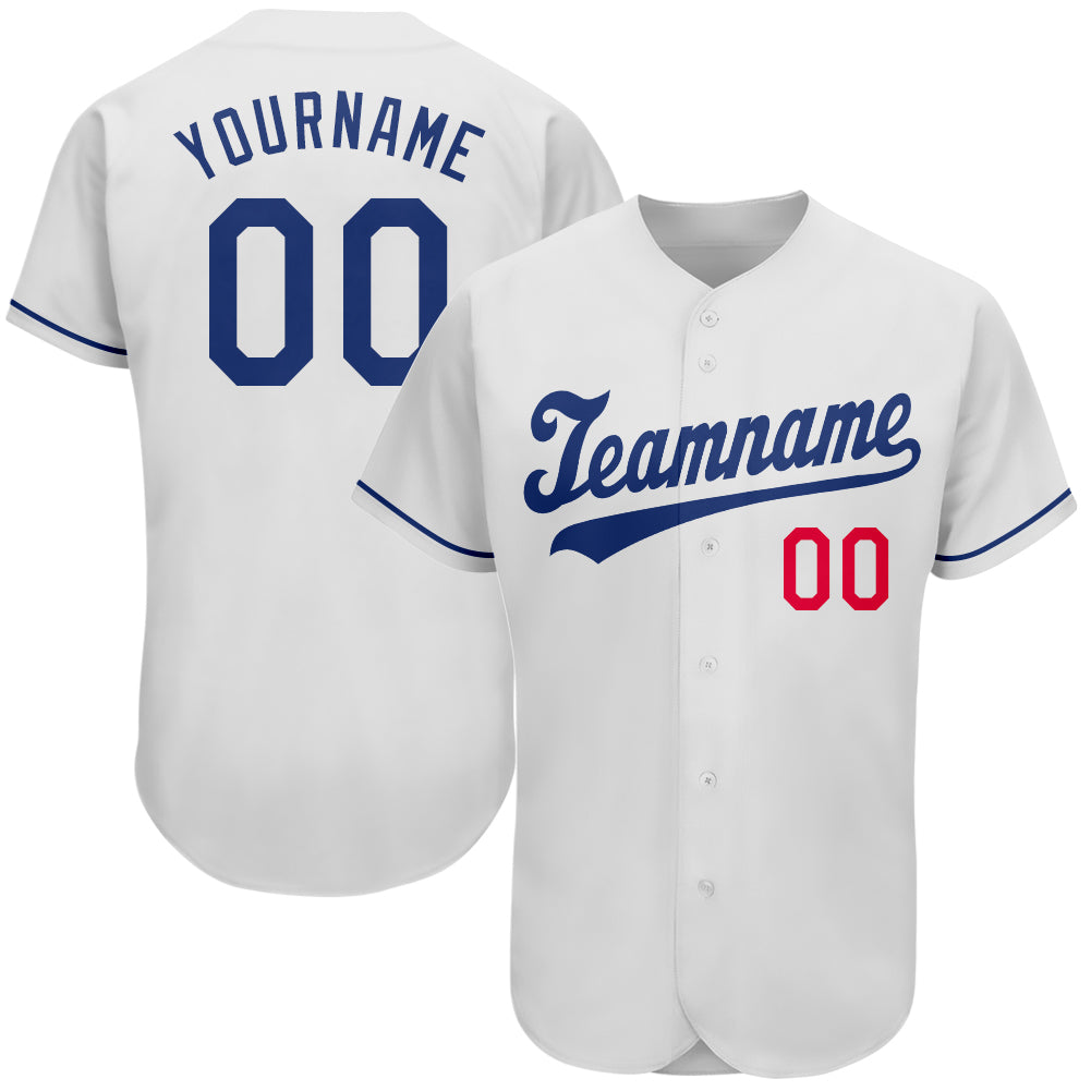 Custom Name and Number Personalized Baseball Jersey in White and Royal Red - Authentic Team Apparel Personalized White Royal-Red