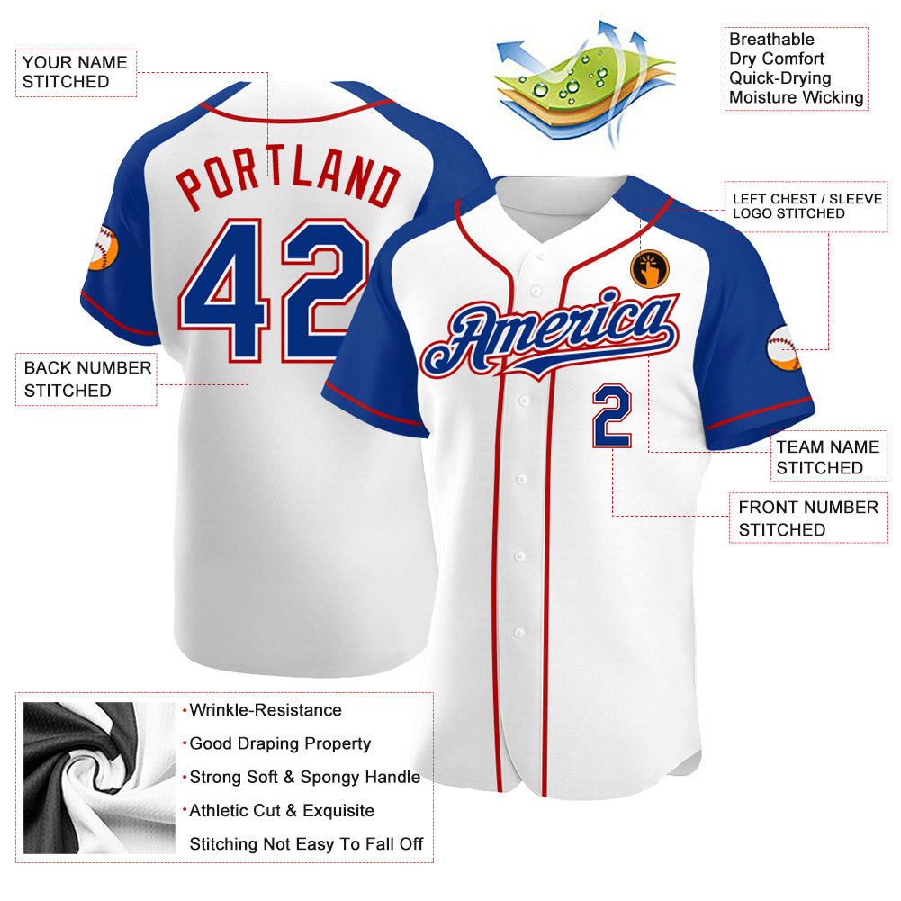 Personalized White Royal-Red Authentic Raglan Sleeves Baseball Jersey Team Custom Name and Number Custom Name and Number Baseball Jersey - Personalized Red and White Raglan Sleeves Authentic Team Apparel Personalized White - Image 3