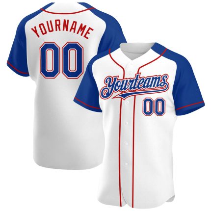 Custom Name and Number Baseball Jersey - Personalized Red and White Raglan Sleeves Authentic Team Apparel Personalized White