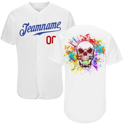 Custom Name and Number Authentic Skull Fashion Baseball Jersey - Personalized Royal-Red Design Personalized White Royal-Red