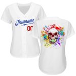 Custom Name and Number Authentic Skull Fashion Baseball Jersey - Personalized Royal-Red Design Personalized White Royal-Red