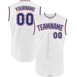 Personalized Authentic Sleeveless Baseball Jersey in White and Royal Red Personalized White Royal-Red Authentic Sleeveless