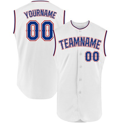 Personalized Authentic Sleeveless Baseball Jersey in White and Royal Red Personalized White Royal-Red Authentic Sleeveless