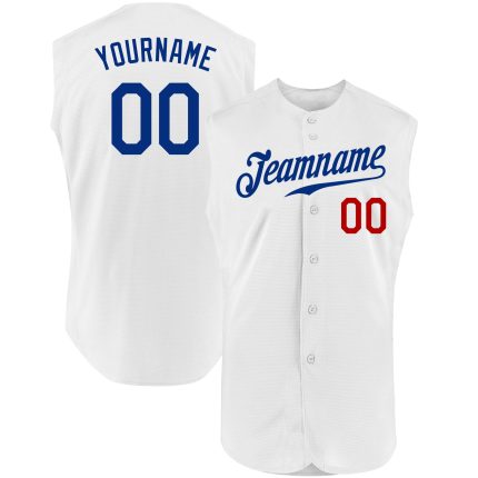 Custom Name Number Jersey - Personalized Royal Red Sleeveless Baseball Jersey Personalized White Royal-Red Authentic Sleeveless
