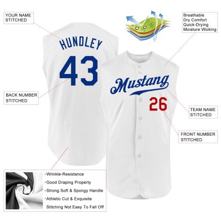 Custom Name Number Jersey - Personalized Royal Red Sleeveless Baseball Jersey Personalized White Royal-Red Authentic Sleeveless
