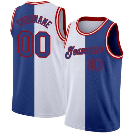 Custom Name and Number Basketball Jersey - Personalized Authentic Split Design - White Royal-Red Fashion Team Uniform Personalized