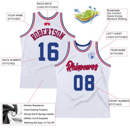 Personalized Authentic Throwback Basketball Jersey - White and Royal Red Personalized White Royal-Red Authentic Throwback