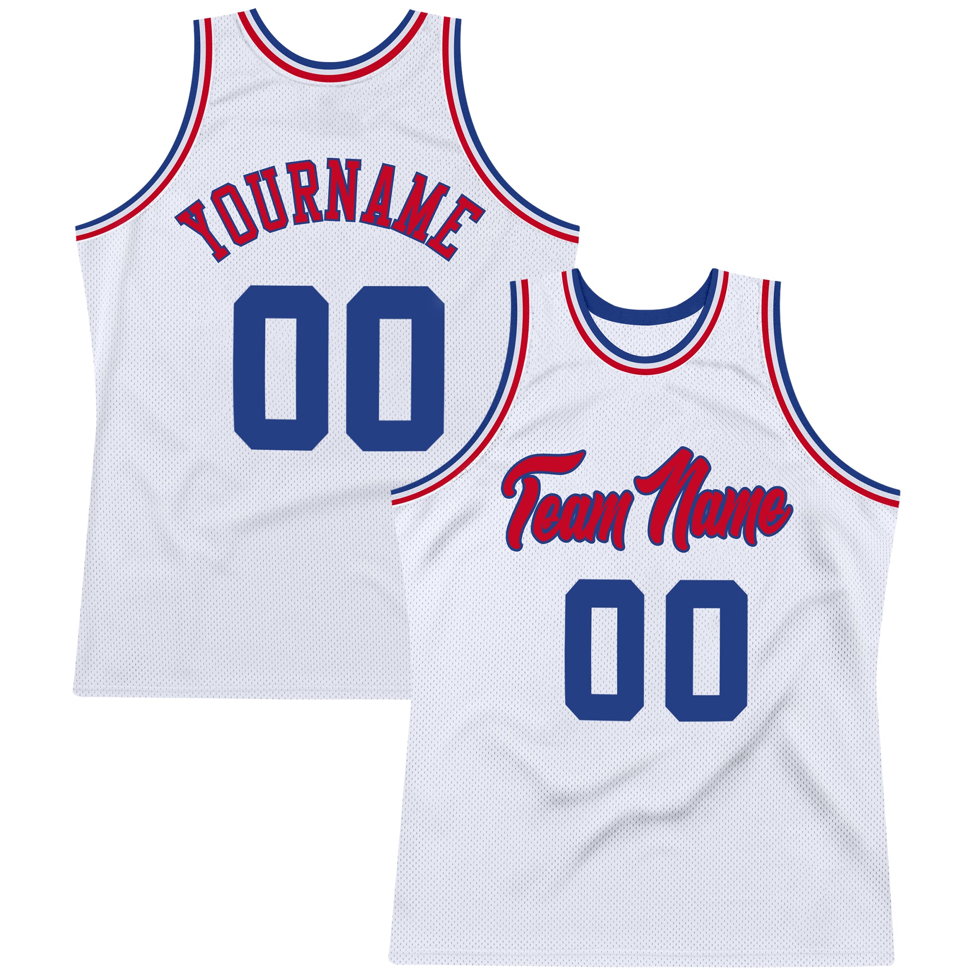 Personalized Authentic Throwback Basketball Jersey - White and Royal Red Personalized White Royal-Red Authentic Throwback
