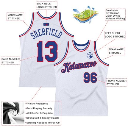 Custom Personalized Royal-Red Basketball Jersey with Name and Number - Authentic Throwback Team Apparel Personalized White
