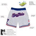 Personalized Authentic Basketball Shorts in White and Royal-Red Throwback Style Personalized White Royal-Red Authentic Throwback